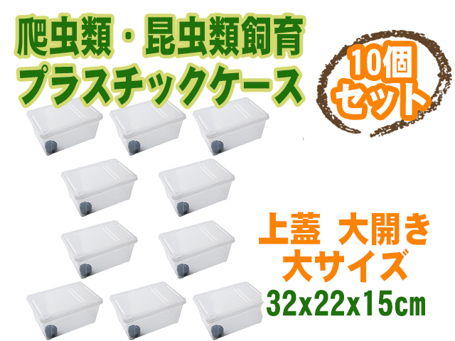 新品 爬虫類昆虫類飼育 プラスチックケース 上蓋 大開き 横置き 3サイズ展開 クリア 大サイズ 10個セット [2597:broad]