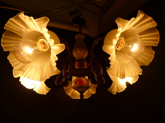 kk047** antique *5 light type chandelier retro frill glass ceiling lighting ceramics /140