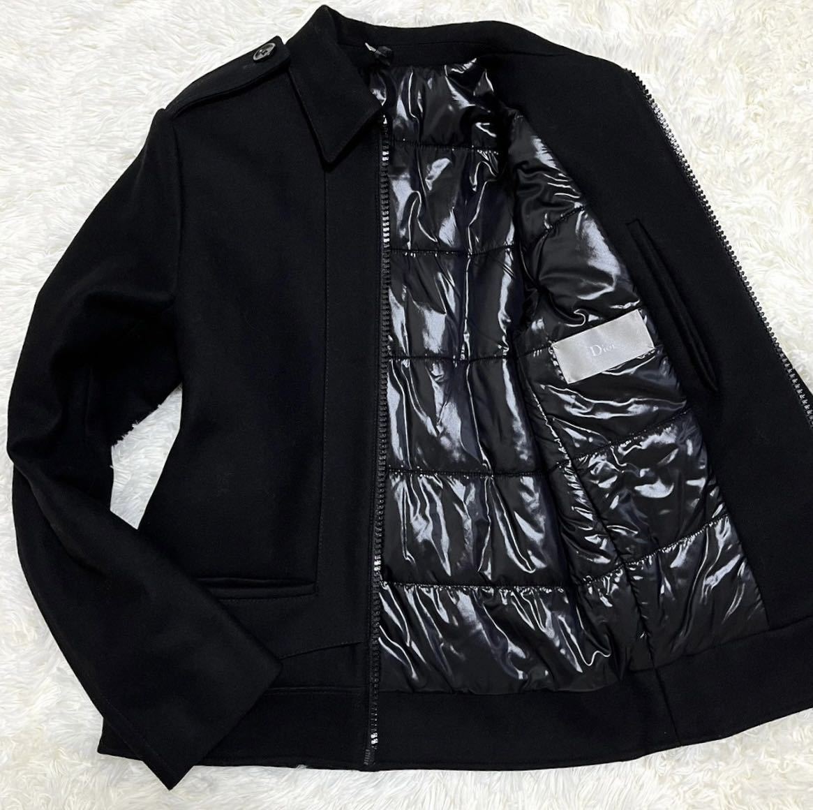極美品 クリスチャンディオール【至高の逸品】Dior Homme ジャケット ブルゾン コート 中綿 羊毛 ブラック 黒 メンズ サイズ46（M位）_画像1