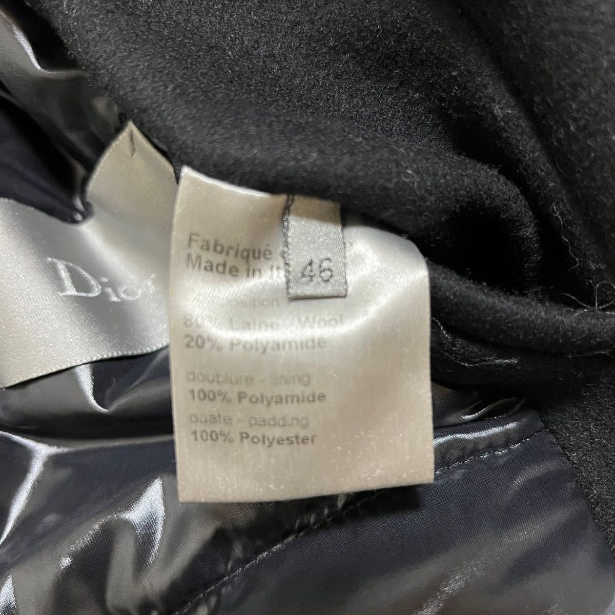 極美品 クリスチャンディオール【至高の逸品】Dior Homme ジャケット ブルゾン コート 中綿 羊毛 ブラック 黒 メンズ サイズ46（M位）_画像6