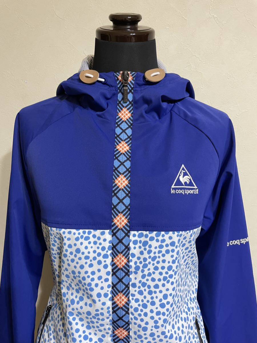 [ beautiful goods ] le coq sportif golf Le Coq Golf wear lady's Zip window Parker jacket size M long sleeve blue dot pattern 