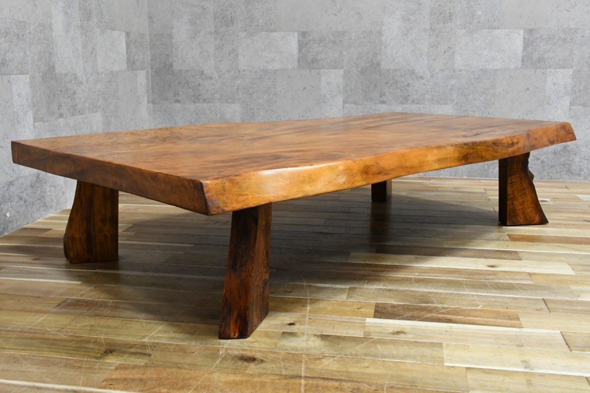 PB3KK46 栃の木 座卓 4尺7寸 厚さ6cm 一枚板 センターテーブル 和家具 トチノキ 無垢材 座敷机 ローテーブル 和モダン リビングテーブル_画像9