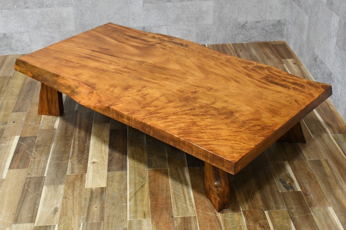 PB3KK46 栃の木 座卓 4尺7寸 厚さ6cm 一枚板 センターテーブル 和家具 トチノキ 無垢材 座敷机 ローテーブル 和モダン リビングテーブル_画像3