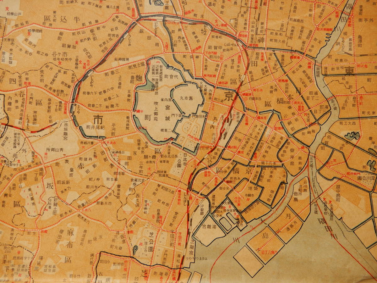 大正14年発行「大東京市郊外地図」雄文館　4万分の1　109×79㎝程　60銭_画像5