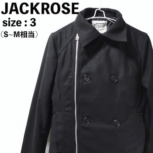 JACKROSE ジャックローズ ウール 混紡 ライダースジャケット S〜M相当 3 黒 ブラック ピーコート Pコート ジャケット ジャンパー ブルゾン_画像1