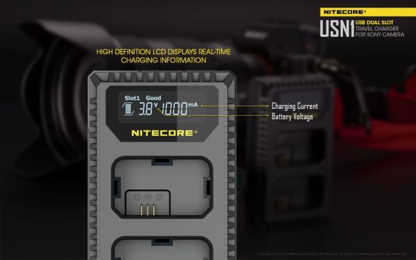 ソニー用USB充電器 デュアルスロットで同時に2個までセット可能 LCDに充電状況やバッテリーコンディションを表示 NITECORE USN1_画像9