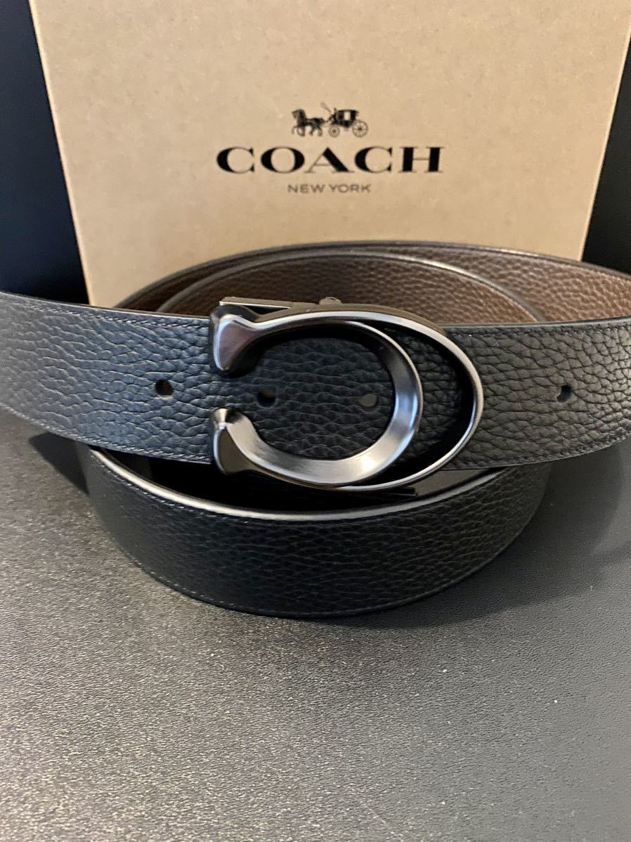 COACH リバーシブル メンズベルト コーチメンズ ブラックxブラウン　新品未使用　バックル回転　アウトレット　シンプルベルト_画像7