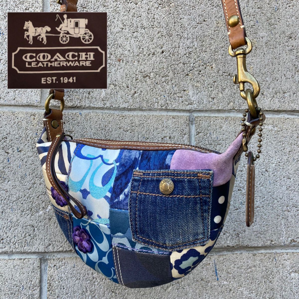 コーチ　ＣＯＡＣＨ　ショルダーバッグ  パッチワーク　デニム　ブルー