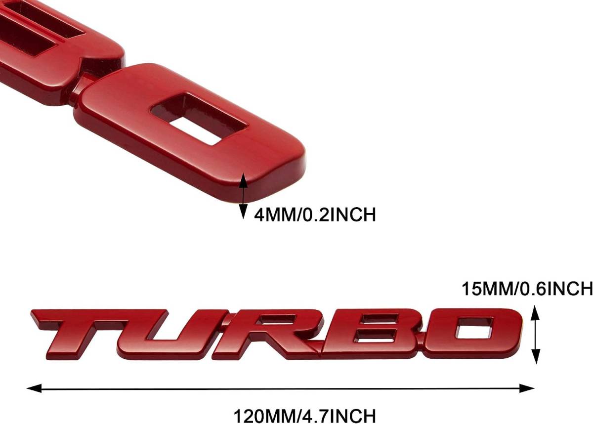 【送料無料、匿名配送】TURBO ロゴ (大) エンブレム メタル レッド ステッカー 外装 内装 カスタムパーツ ターボ