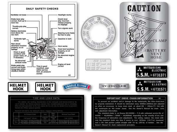 H1E H1F 500ss マッハ 1974-1975年 カワサキ コーションステッカー 警告ラベル デカール_画像1