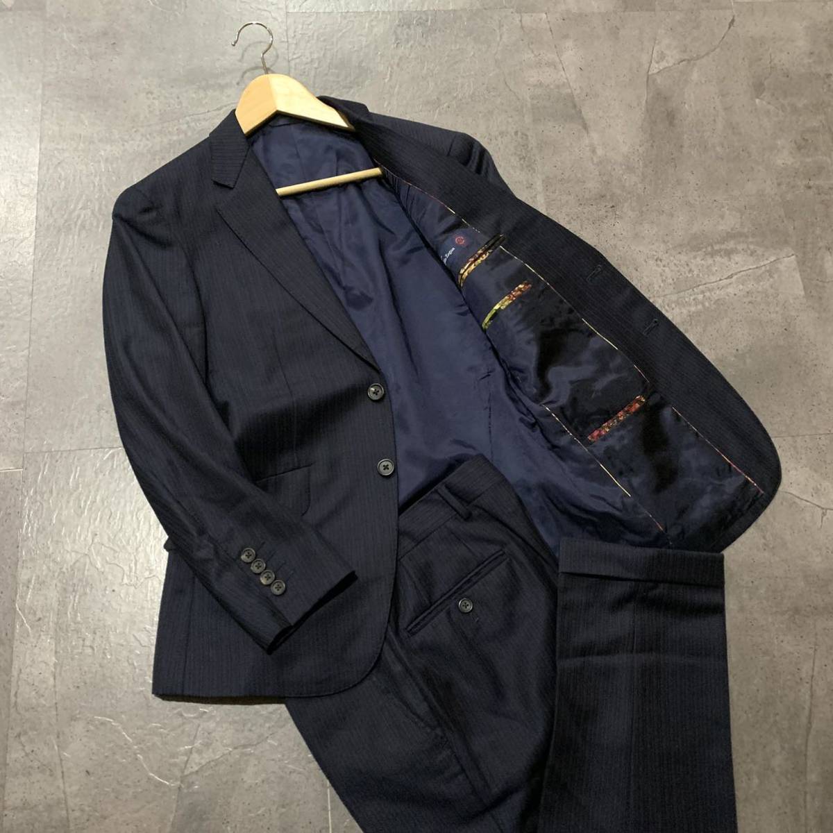 L ☆ 最高級ライン '極上!! Ermenegildo Zegna/ゼニア社製生地' Paul Smith COLLECTION 日本製 セットアップ ストライプ柄 スーツ S 紳士服の画像1