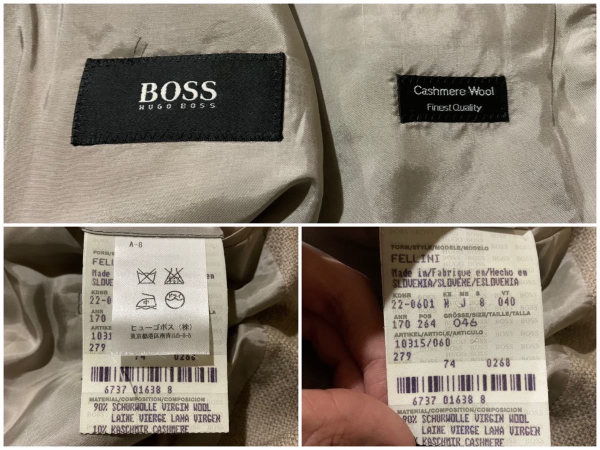 I ☆良品/ 着心地抜群!! '極上カシミヤ混み生地' BOSS HUGO BOSS ヒューゴボス 3ボタン テーラードジャケット size:46 アウター 高級紳士服_画像7