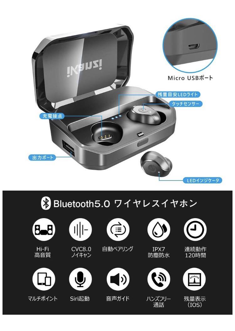  原文:【新品未使用】定価2万円 ワイヤレスイヤホン Bluetoothワイヤレスイヤホン IPX7完全防水 Bluetoothイヤホン 3500mAh充電式収納ケース付き