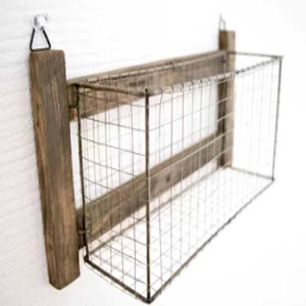  wall shelf wooden ornament wire basket stylish interior american miscellaneous goods storage stationery case lavatory antique atmosphere making 