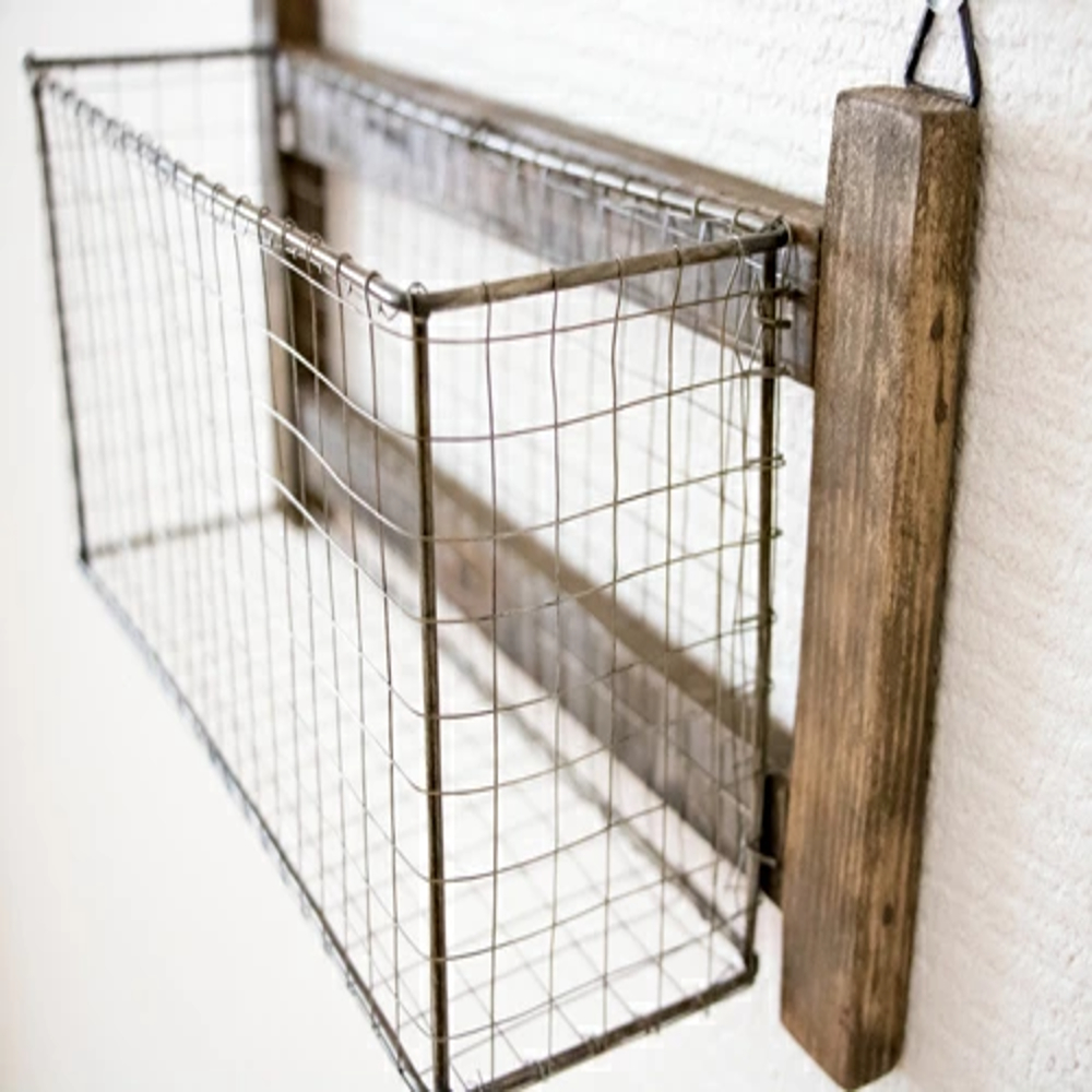  wall shelf wooden ornament wire basket stylish interior american miscellaneous goods storage stationery case lavatory antique atmosphere making 