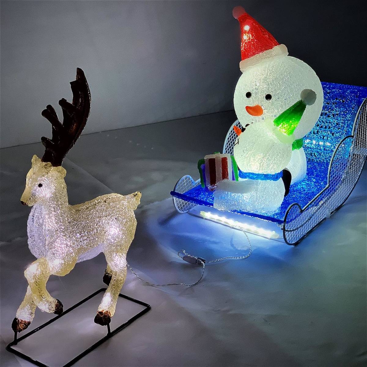 クリスマス クリスタルオーナメントライト 雪だるま親子ソリに クリスマス クリスタルオーナメントライト 雪だるま親子ソリに
