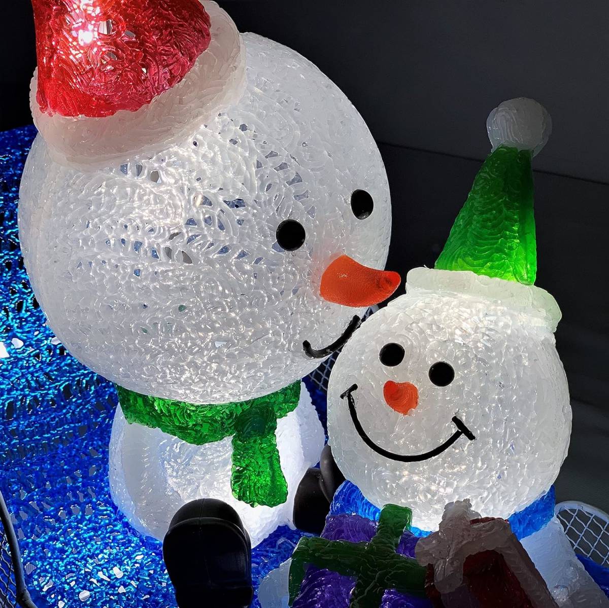 クリスマス クリスタルオーナメントライト 雪だるま親子ソリに クリスマス クリスタルオーナメントライト 雪だるま親子ソリに