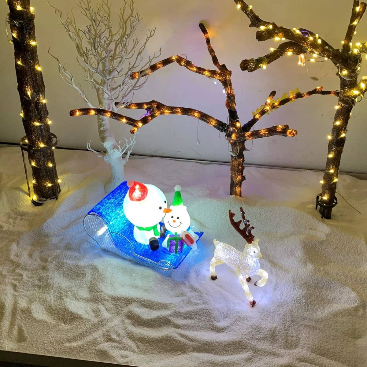 クリスマス クリスタルオーナメントライト 雪だるま親子ソリに クリスマス クリスタルオーナメントライト 雪だるま親子ソリに