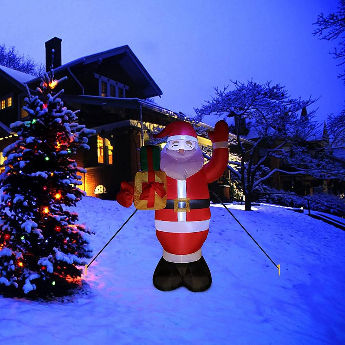クリスマス サンタクロース エアバルーン LED内臓ライト 特大 イベント飾り 存在感抜群 インパクト大 庭 ガーデンパーティ 雰囲気作り