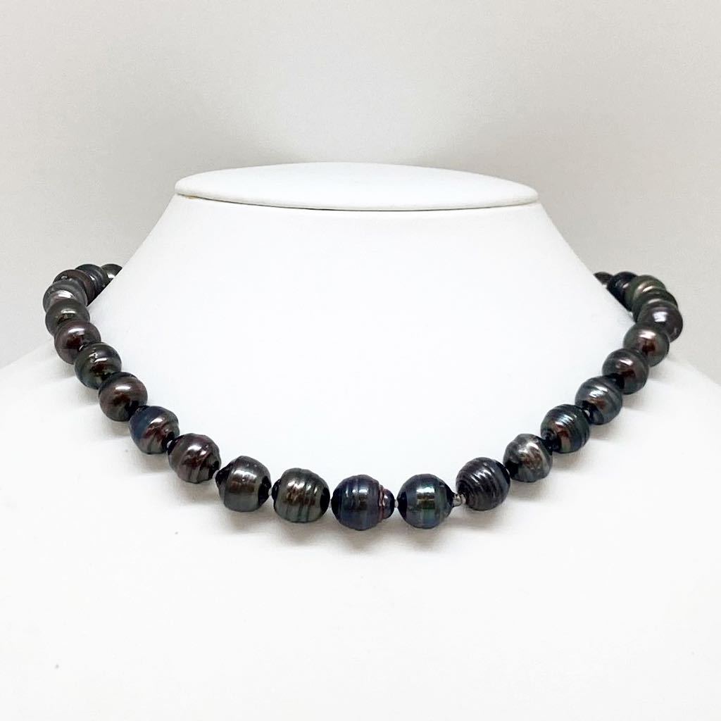 ［南洋黒蝶真珠ネックレス］N ◎ 重量約58g 約8.5-10mm珠 パール pearl necklace jewelry accessory バロック silver シルバー DC0/DH0_画像2