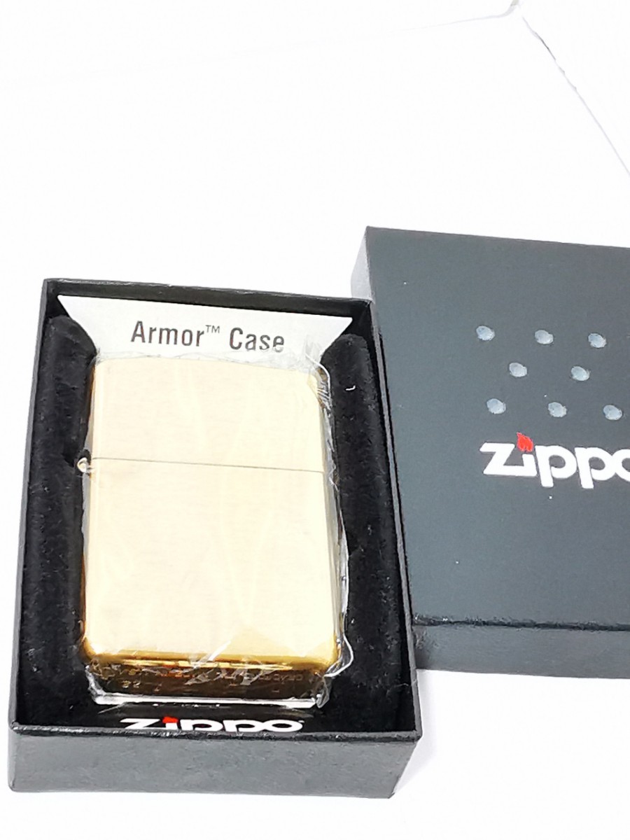 1円スタート【未使用/箱付】ZIPPO ジッポー オイルライター　Armor　アーマー　ゴールドカラー　シンプル_画像1