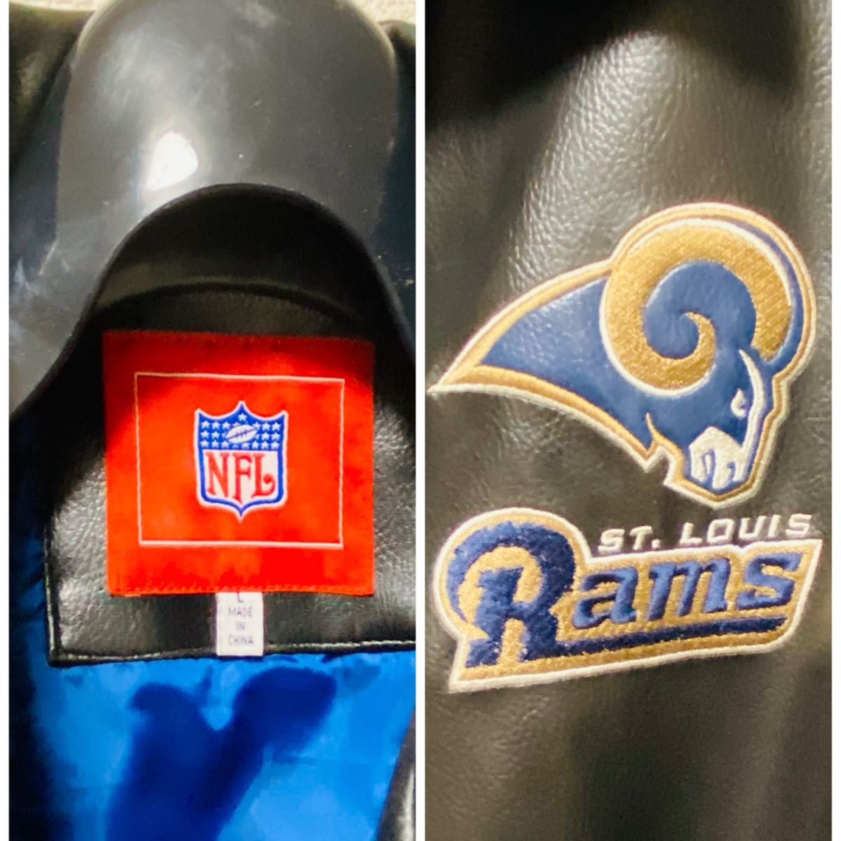 美品】NFL ST.LOUIS RAMS 本革 刺繍 スタジャン-