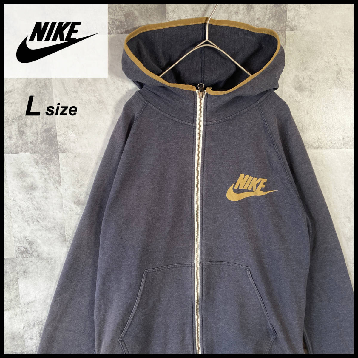 【USED】 ナイキ NIKE フルジップ パーカー ジャージ フードロゴ 90s 00s USA 古着 グレー Lサイズ ☆送料無料☆_画像1