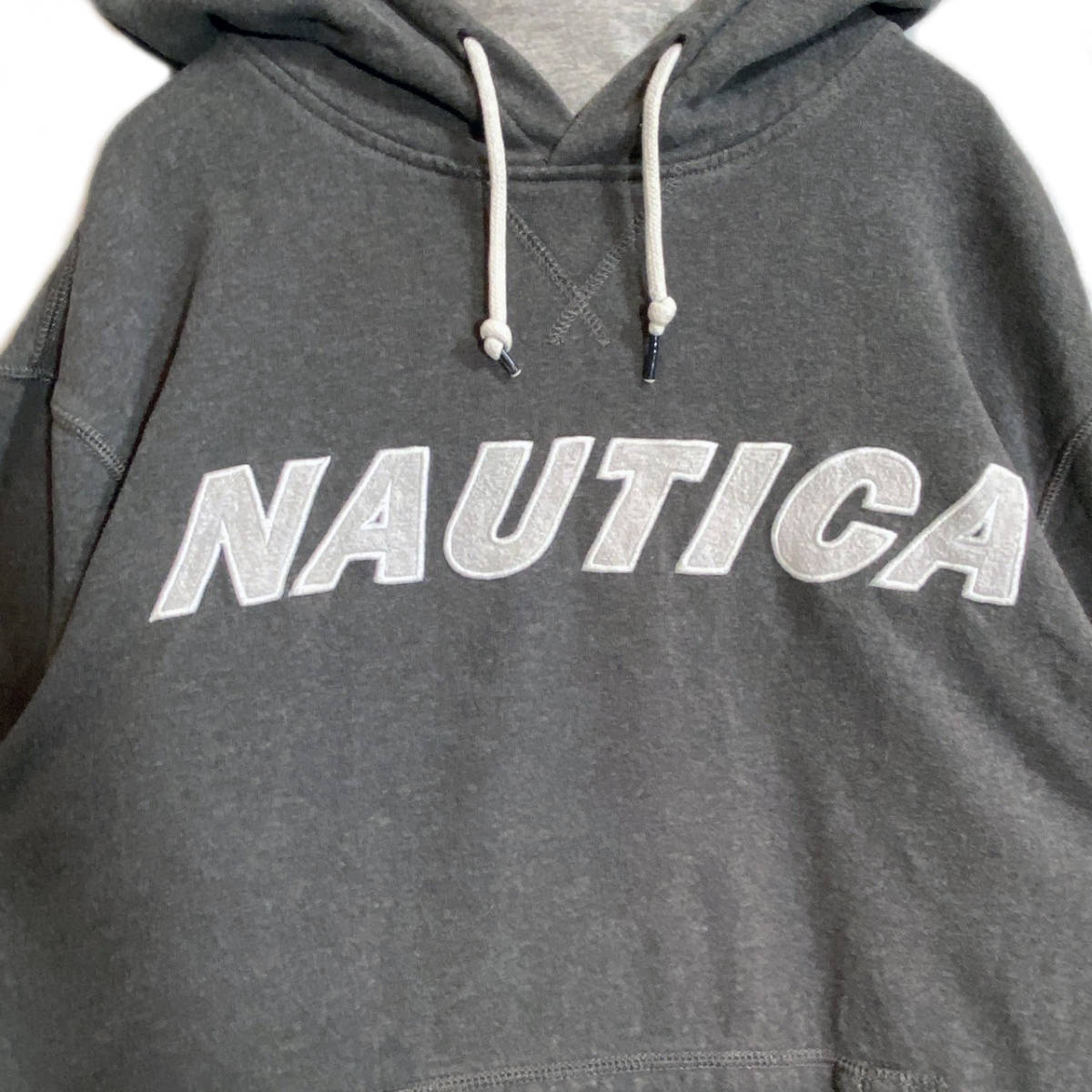 【USED】ノーティカ NAUTICA プルオーバー パーカー 刺繍ロゴ ゆるだぼ 00s USA 古着 XL グレー ☆送料無料☆_画像6