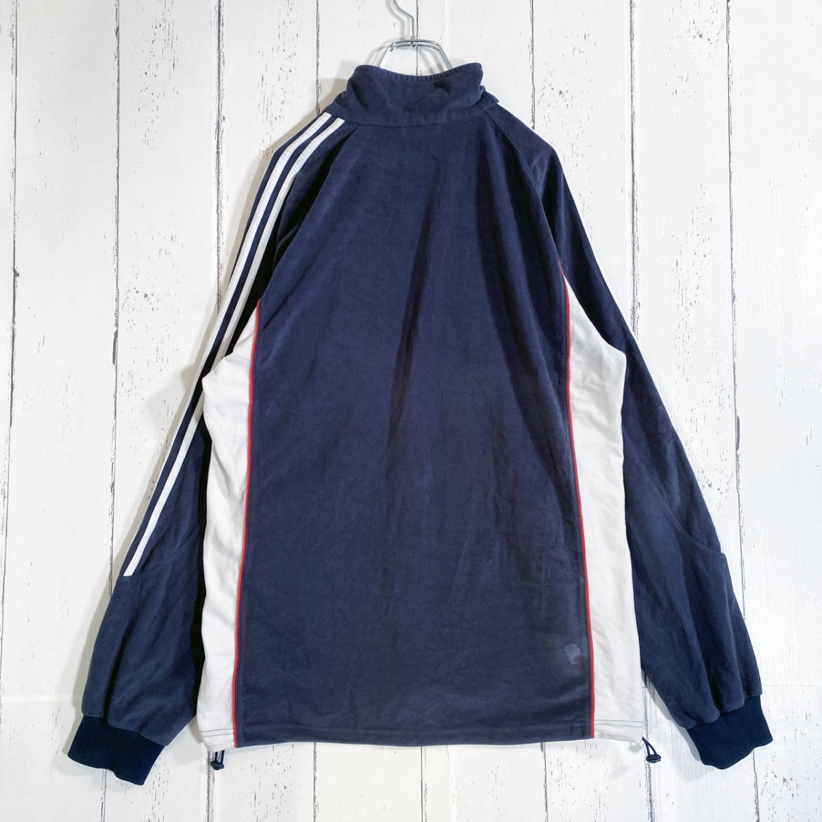 最終値下げ！【USED】 アディダス adidas トラックジャケット ジャージ ベロア 刺繍ロゴ 00s USA 古着 ゆるだぼ XL ネイビー ☆送料無料☆