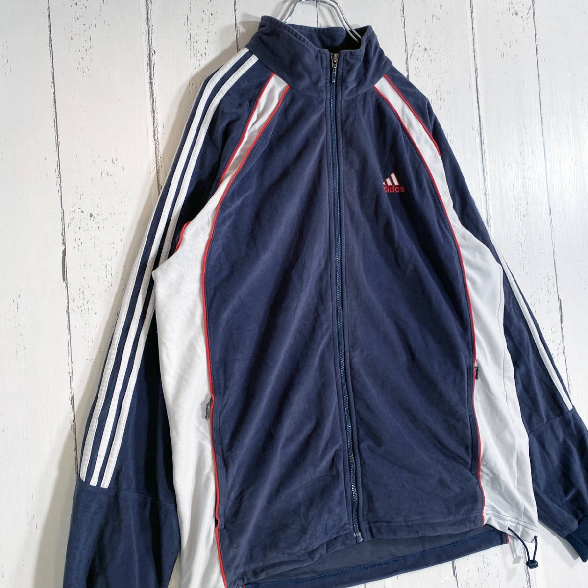 最終値下げ！【USED】 アディダス adidas トラックジャケット ジャージ ベロア 刺繍ロゴ 00s USA 古着 ゆるだぼ XL ネイビー ☆送料無料☆