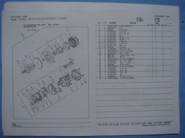 ●ＹＡＮＭＡＲヤンマー１ＧＭ／２ＧＭ／３ＧＭ／３ＨＭディーゼルエンジン・パーツリスト_画像7