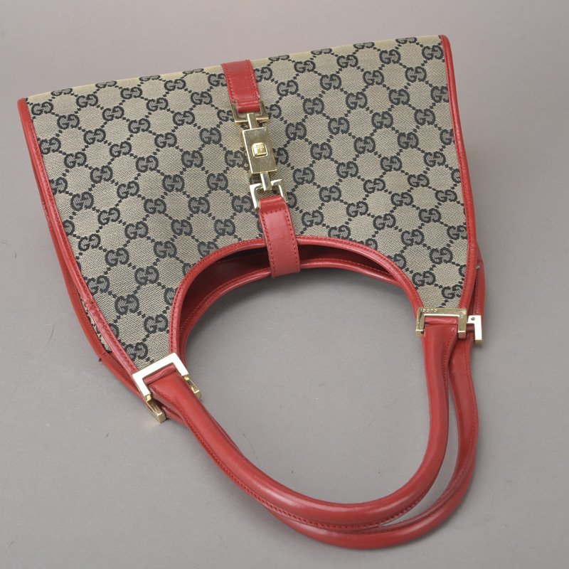 1円 美品 GUCCI グッチ ジャッキー ショルダーバッグ GG柄 キャンバス レザー ネイビー レッド 002・1067 肩掛け ゴールド金具 鞄 ※a.i_画像5