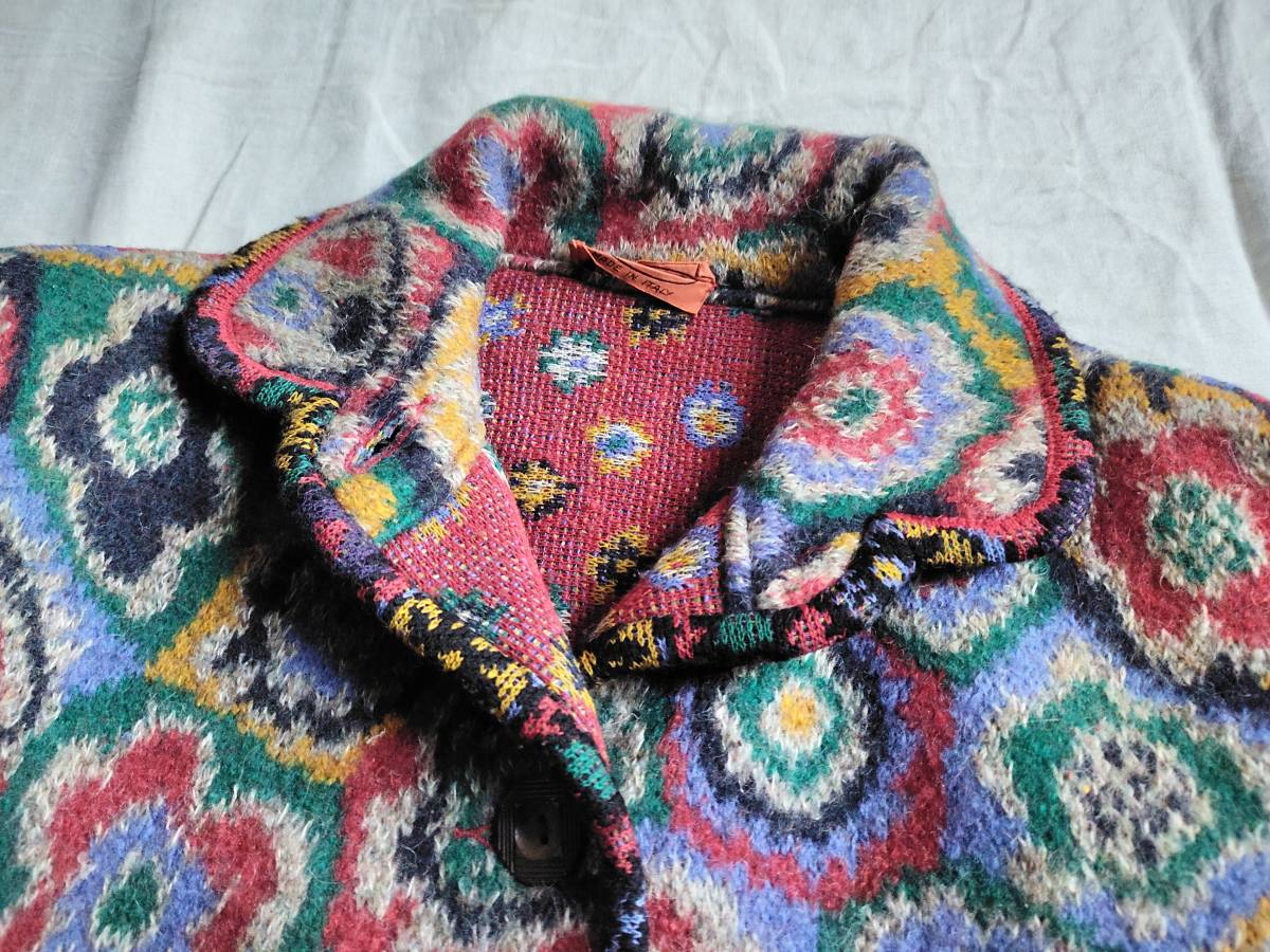 ビンテージ 90’S レア MISSONI ミッソーニ コート ロング ヘビー ウール ニット フラワー 花柄 総柄 42 マルチカラー レディース ★11_画像3