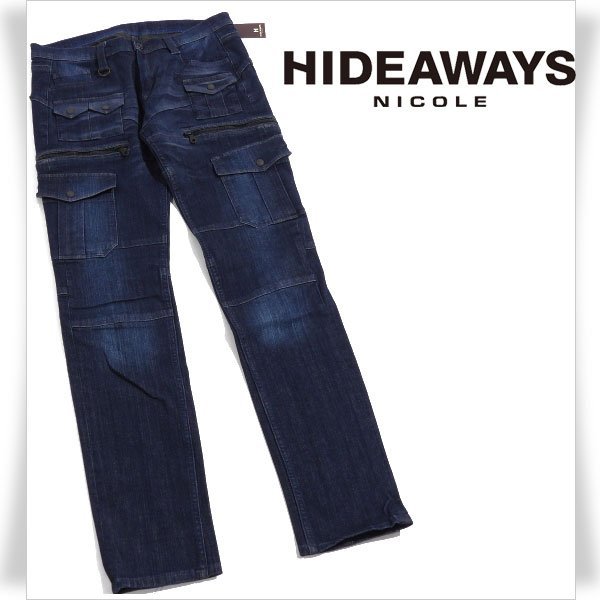 新品1円～★定価1.7万 HIDEAWAYS NICOLE ハイダウェイ ニコル メンズ 2WAY ストレッチデザインデニム パンツ 44 S インディゴ◆3945◆_画像1