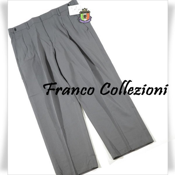 新品1円～★Franco Collezioni フランコ・コレツィオーニ メンズ ストレッチスラックスパンツ 85-91cm ツータック グレー◆3963◆_画像1