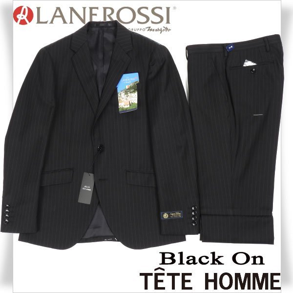 新品1円～★定価7.5万 Black On TETE HOMME テットオム 伊生地 LANEROSSI ラネロッシ マルゾット ウール毛 ストライプスーツ 94Y6 ◆5641◆_画像1