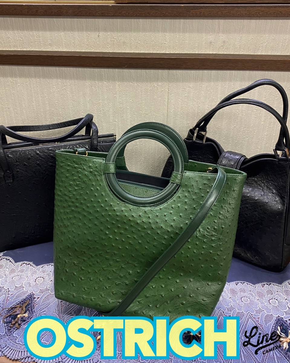 鞄 ◆ オーストリッチ ◆ ハンドバッグ Bag BLACK グリーン 3点まとめ ◆ OSTRICH ◆ レディース カバン_画像1