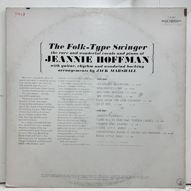 ■即決 VOCAL Jeannie Hoffman / The Folk Type Swinger t-2021 米オリジナル、艶黒虹トップ・ロゴMono ジーニー・ホフマン_画像2