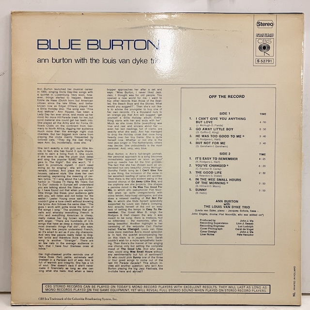 ■即決 VOCAL Ann Burton / Blue Burton s52791 jv5634 緑Cbs Stereo Cbs社内袋 アン・バートン _画像2