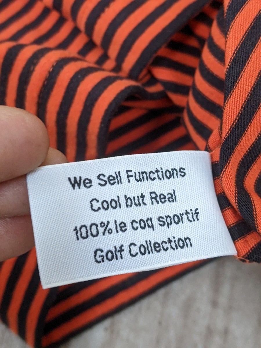 7．ルコックゴルフ lecoq golf ボーダー柄　レーヨン混紡　アクリル長袖インナーウェア　インナーシャツ　メンズM　オレンジ黒 x302_画像6