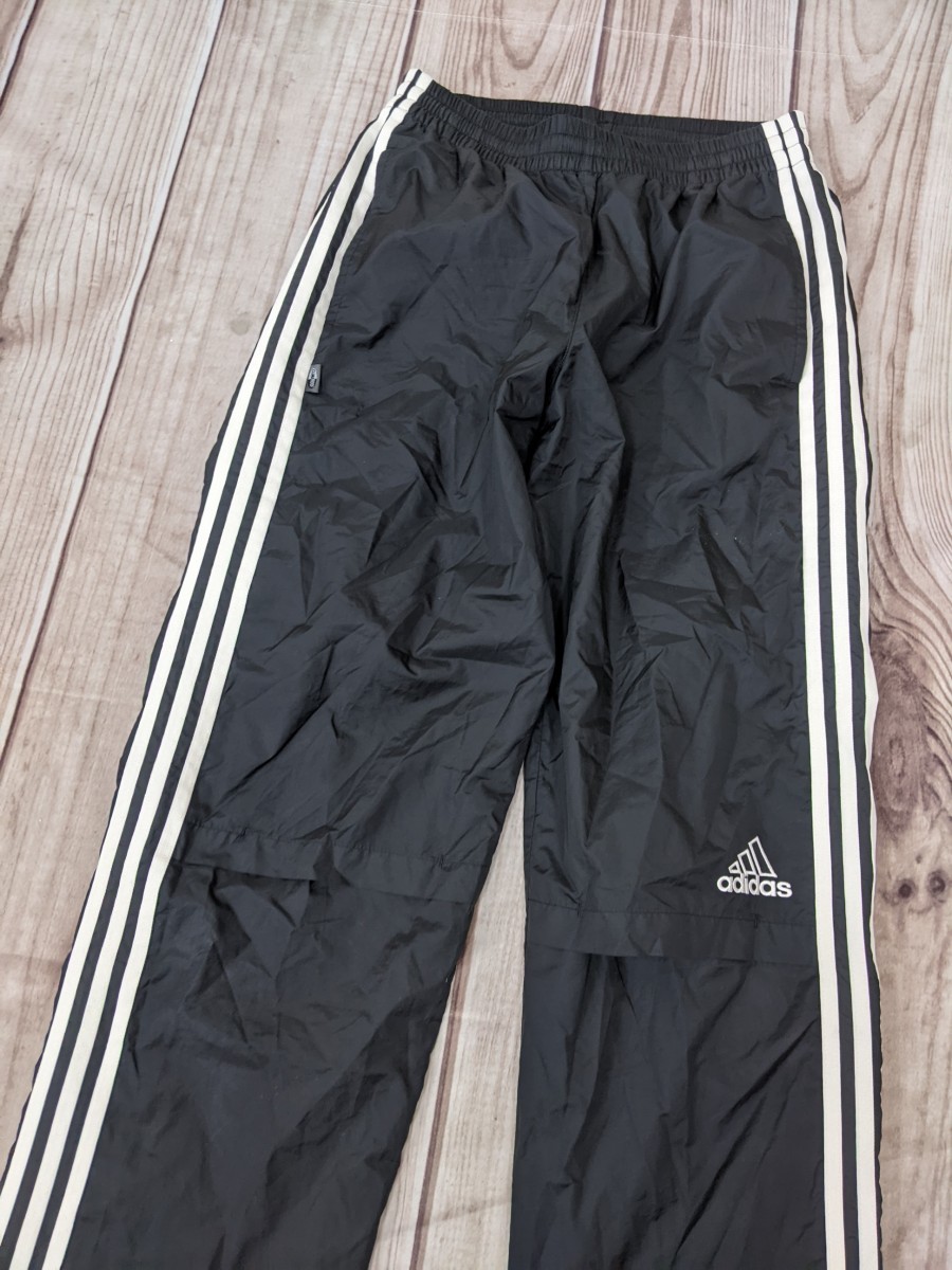 1．00s adidas アディダス　climaproof スリーストライプ　裏メッシュうすでナイロンジャージパンツメンズL 黒白 トレーニングウェアx601_画像1