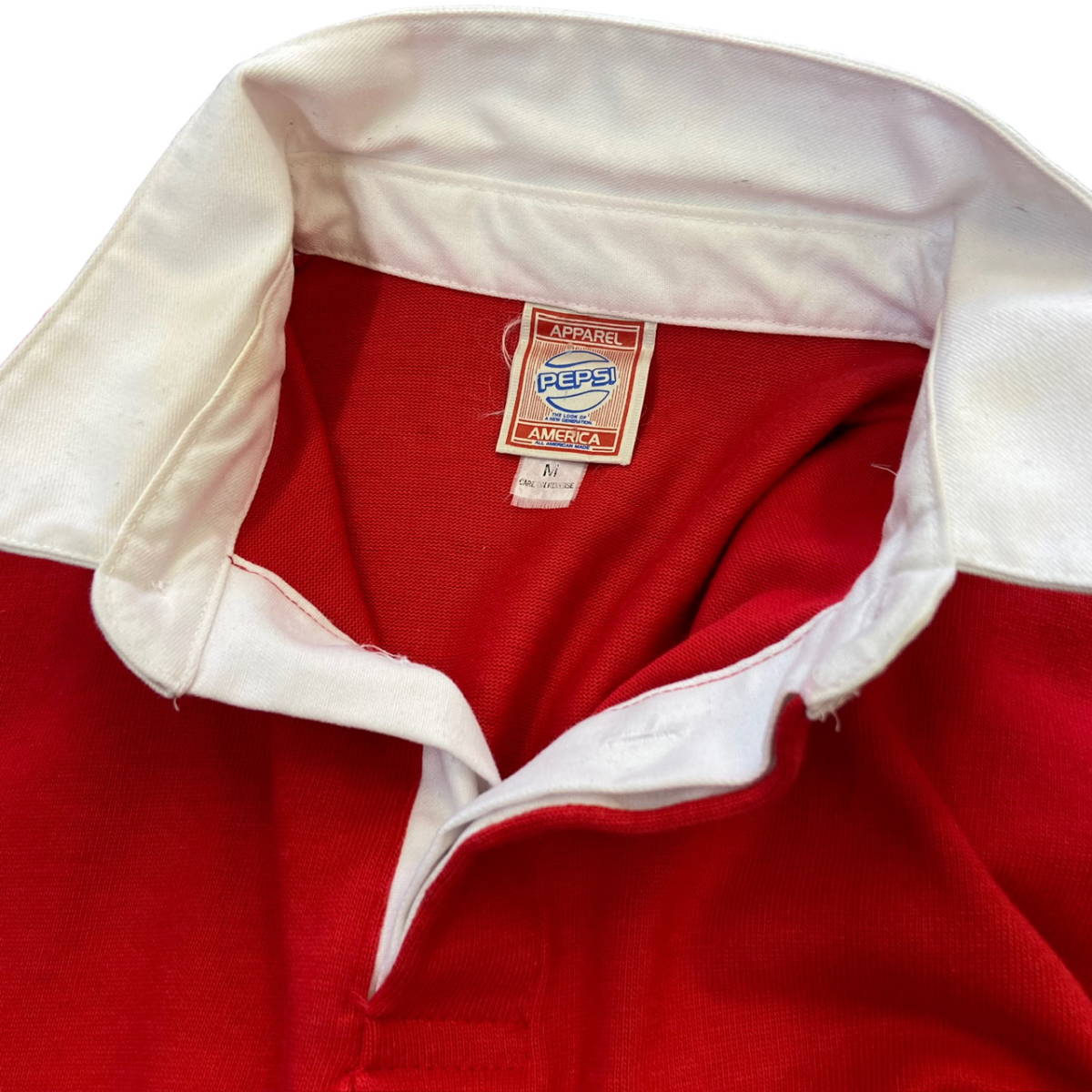 90s USA製 PEPSI ラガーシャツ M レッド 長袖 ラグビー ポロシャツ ペプシ コーラ 企業 ロゴ 90年代 ヴィンテージ _画像9