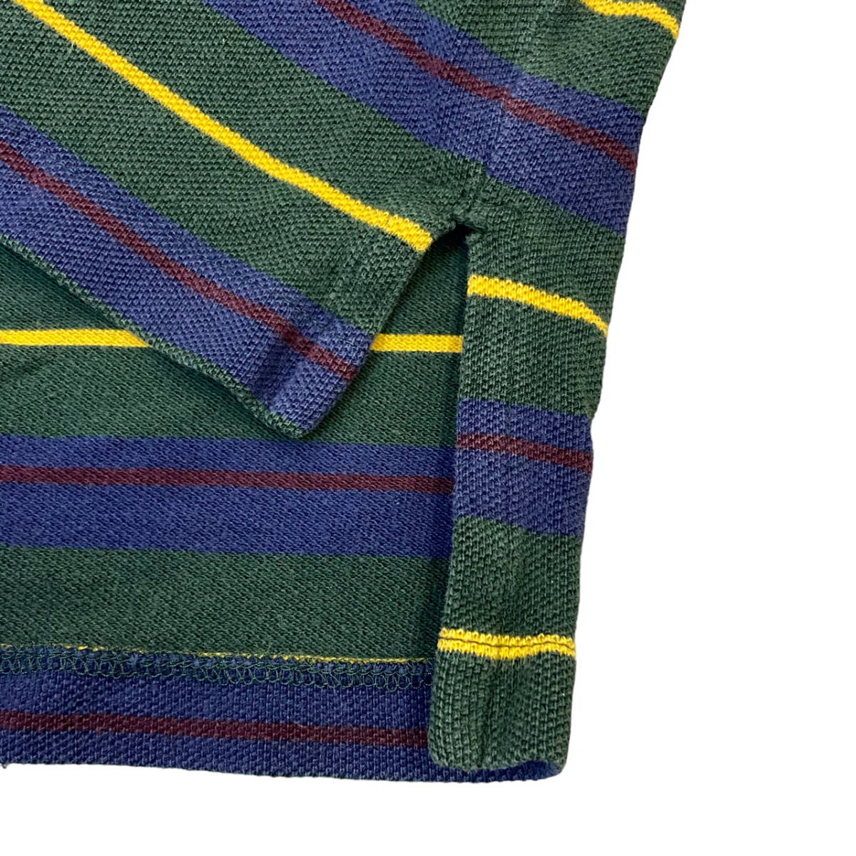 90s Polo Ralph Lauren ポロシャツ Youth M (12/14) グリーン ボーダー柄 ポニー ロゴ 刺繍 半袖 ラガーシャツ ポロ ラルフローレン_画像5