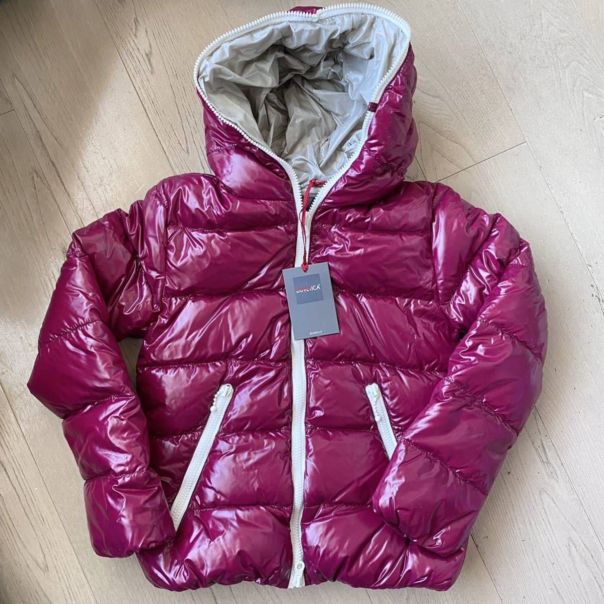 【新品】DUVETICA キッズ ダウン ジャケット 10歳 140 フード 防寒 保温 軽量 MONCLER アウター 定価67,000円程 可愛いクランベリーカラー _画像1