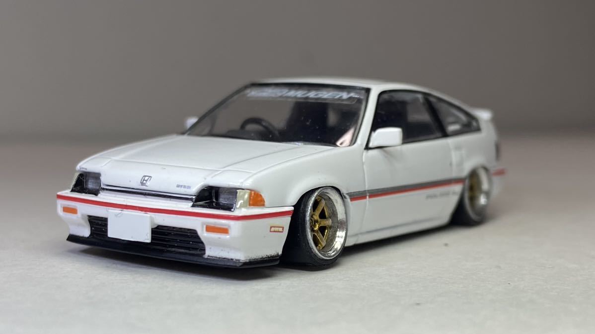 1/64改 HONDA バラードスポーツ CR-X 1.5i 車高短 深リムホイール RAYS TE37風 街道レーサー 環状族 カスタムミニカー JDM_画像1