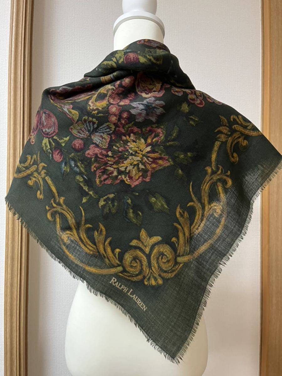 美品◇Ralph Lauren◇ラルフローレン◇ウール100%スカーフ◇花柄_画像3