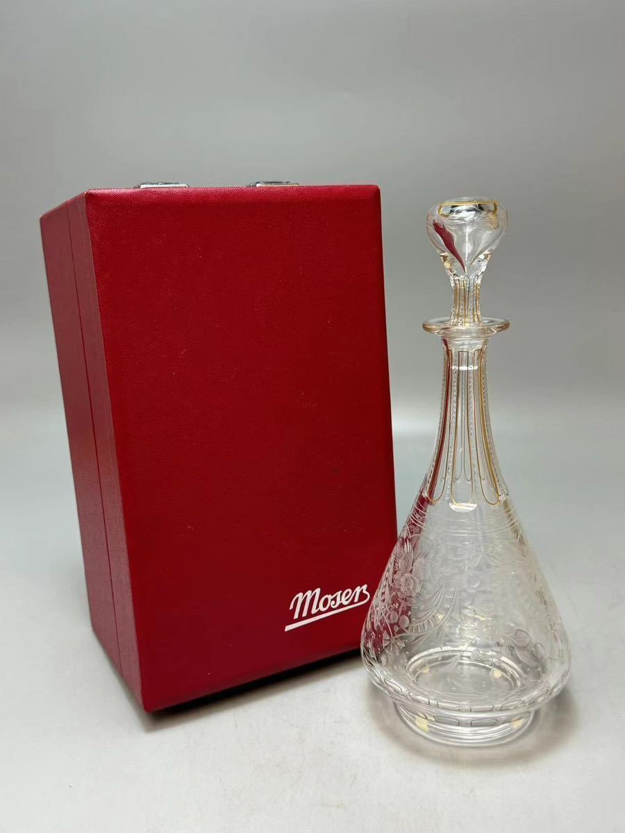 B019 Moser モーゼル クリスタルレッドボトル 花紋樣 酒器 酒道具 酒注 ガラス工芸 共箱_画像1