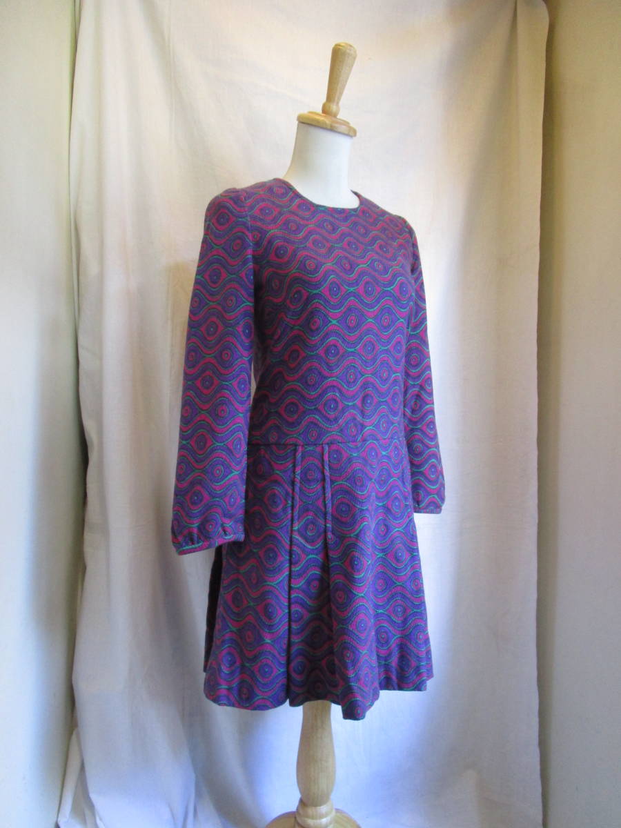 ○[60s70s vintage ヴィンテージ ハナエ モリ HANAE MORI サイケ柄 ウール ワンピース230915]USED古着 昭和レトロ・モダン・モッズ_画像6