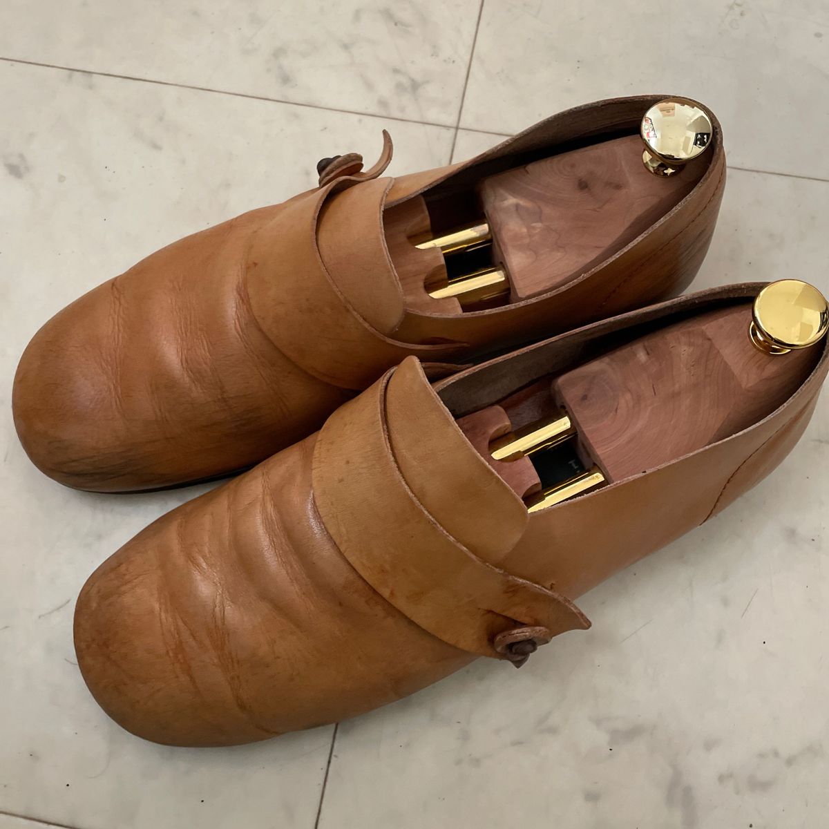 スペイン製 本革 メンズ シューズ 靴 25.5cm カジュアル レザー 茶色 ブラウン 革靴