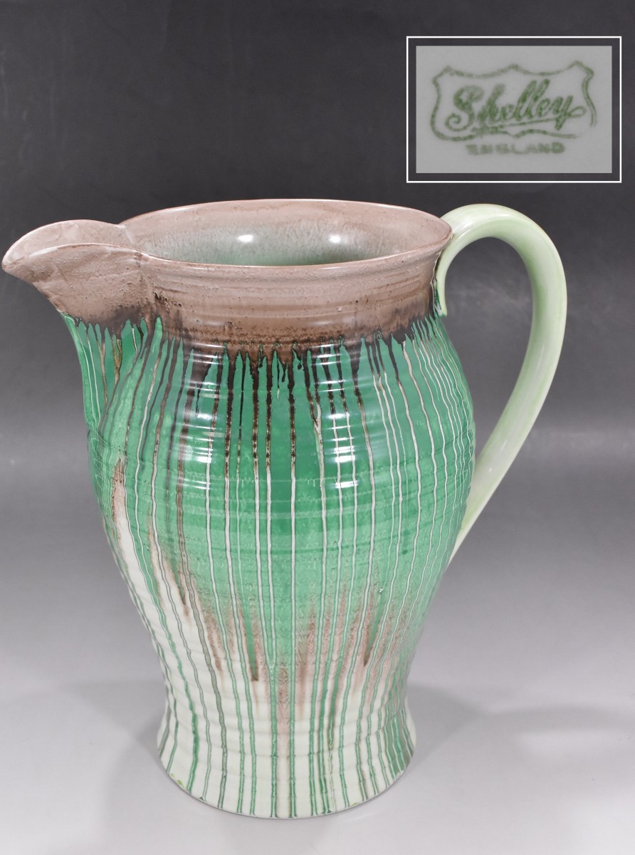 Shelley シェリー ジャグ 8792 ピッチャー ポット フラワーベース 花瓶 グリーン 緑 英国 食器 ワイルマン アンティーク NU-167G/401_画像1